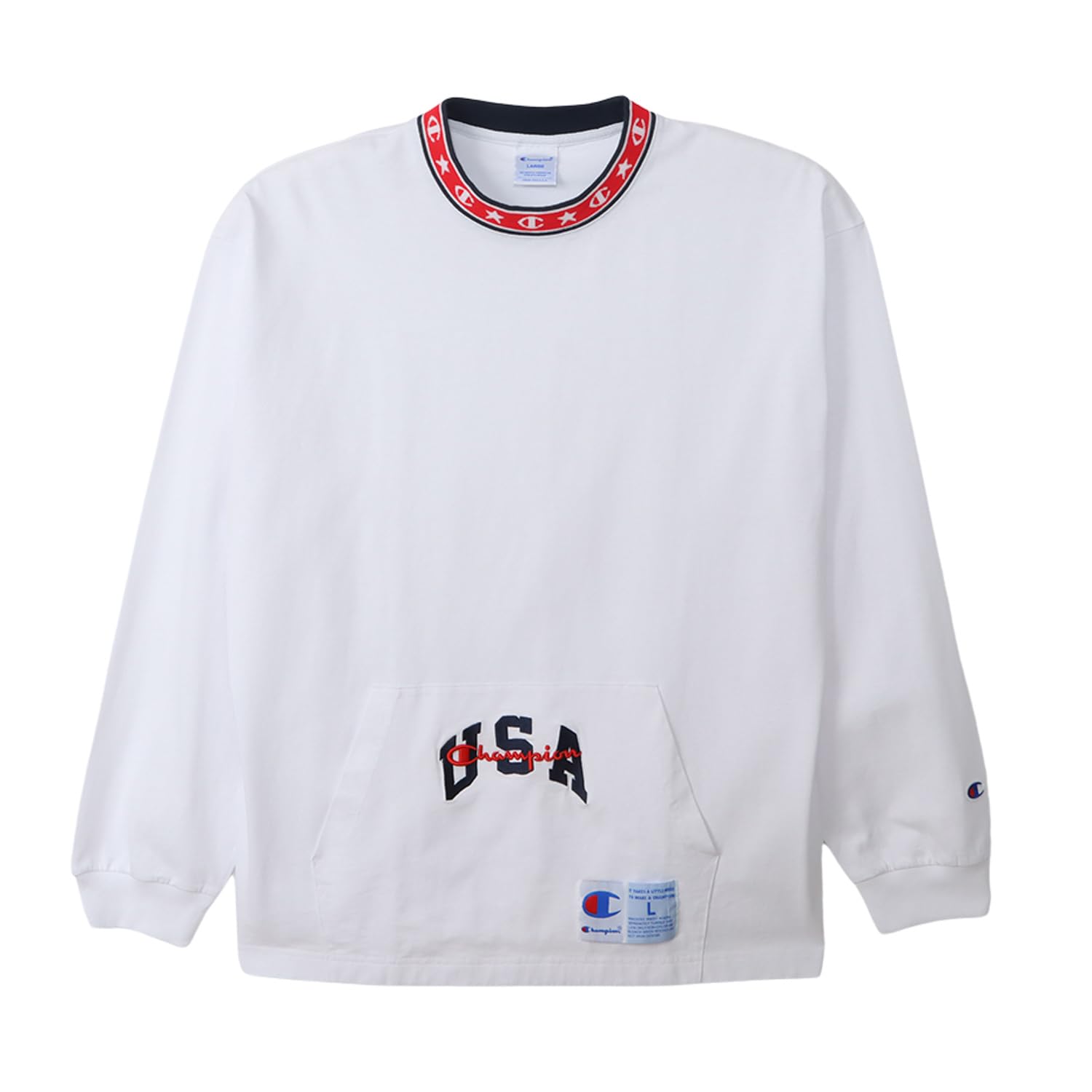 

Champion Action Style Crew Neck Long Sleeve USA Embroidered Graphic Men s T-Shirt, 100% Cotton, Logo, White, C3-A423 белый