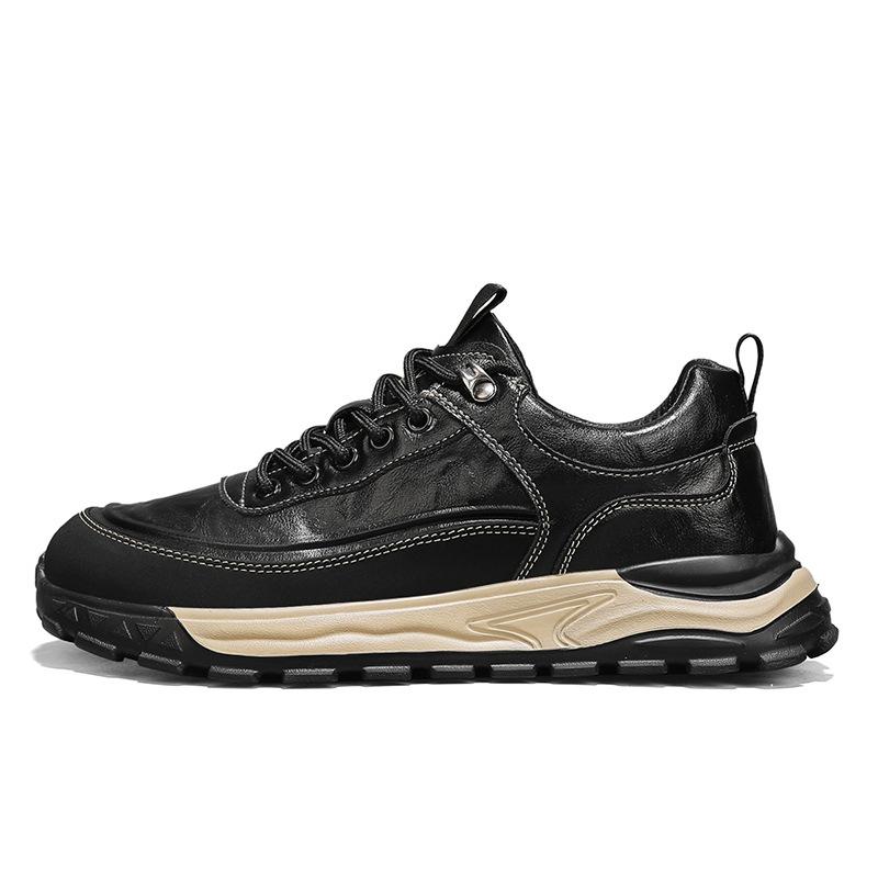 Men's Shoes 2024 New Winter Trend Black Work Shoes Waterproof and Lightweight Sports Shoes Thick-soled Low-top Casual Leather Shoes