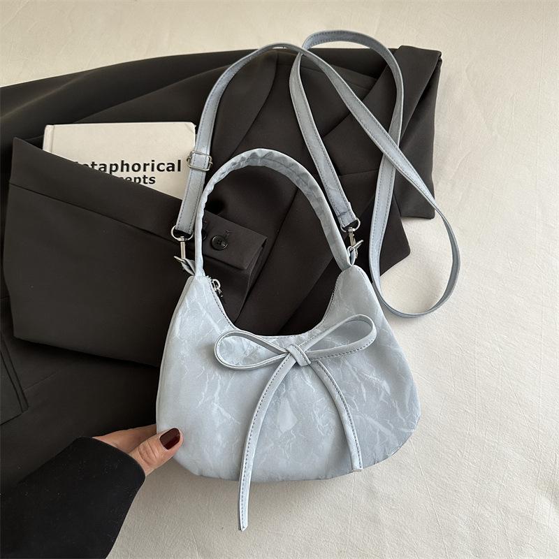 

Простая однотонная сумка-пельмень с бантом, женская, лето 2025, новая, повседневная, модная, универсальная, на плечо синий