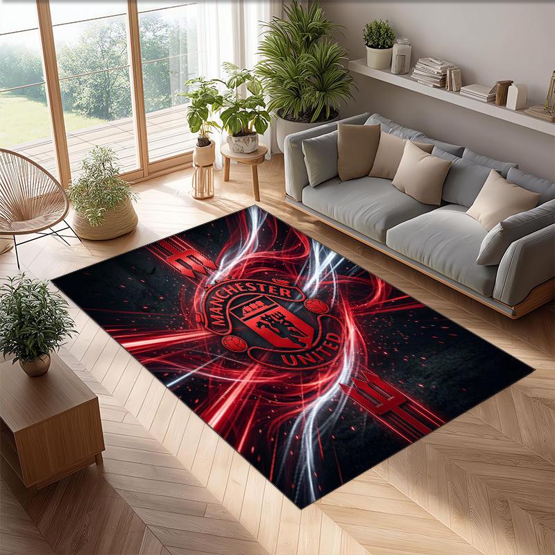 Tappeto in Flanella Stampato Manchester United Antiscivolo Morbido Poliestere Tappeto per Pavimento Tappetino Decorativo per Interni per Camera da Letto Soggiorno Divano