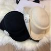 Woolen Black Felt Hat Flat-top Women Jazz Hat Fashion Hepburn Style Topper Hat  Bride
