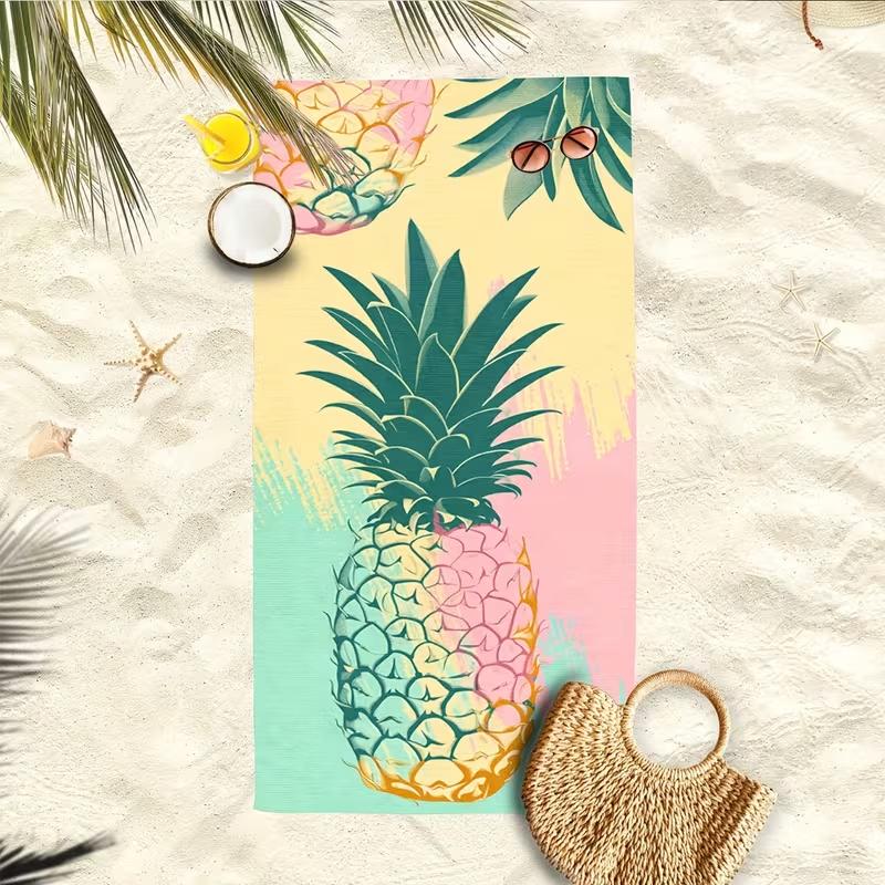 Rainbow Striped Pineapple Print Beach Towel Colorful Pastel Gradient Design Beach BlanketSoft Quick Dry Sand Resistant Towel