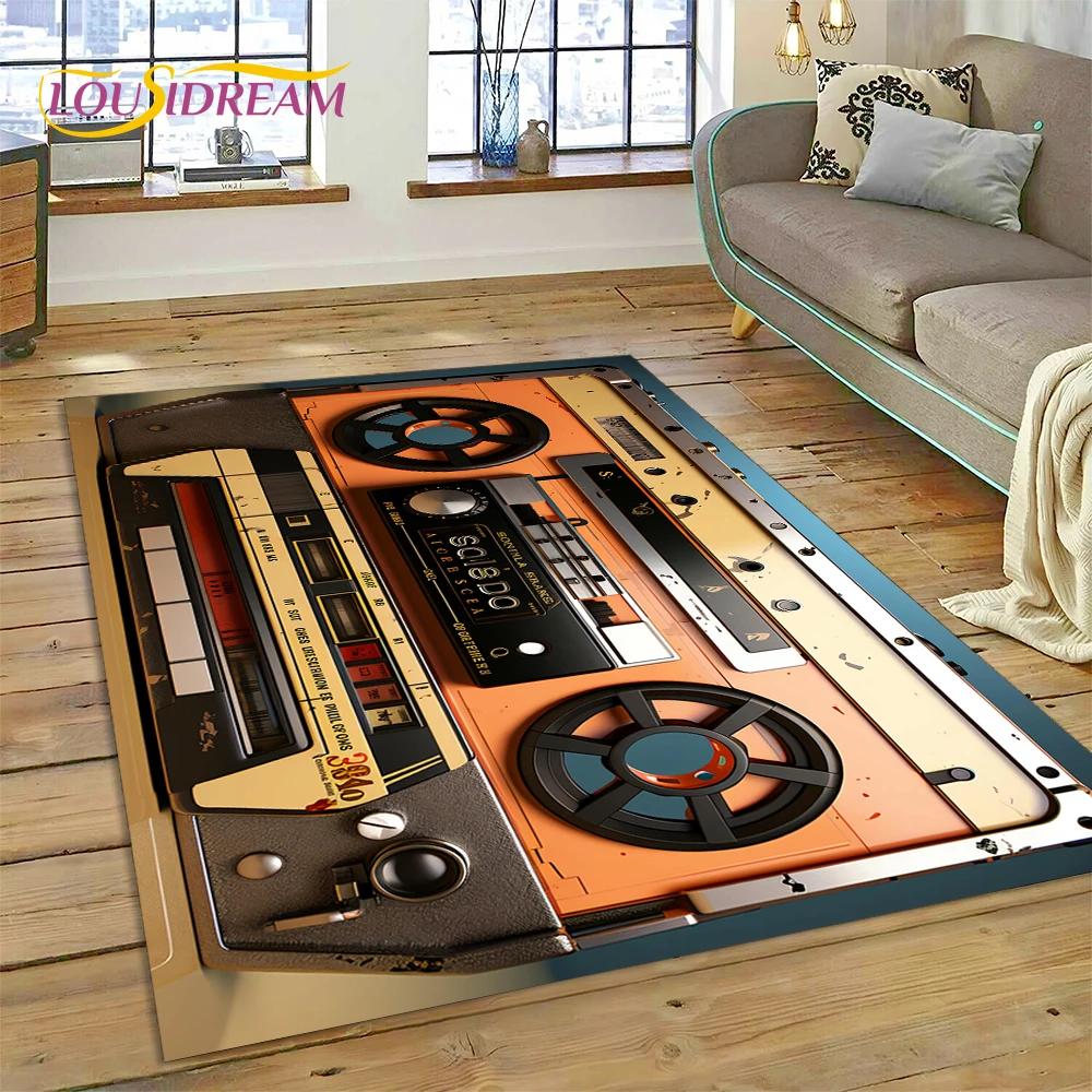 3D Music Cassette Tape Retro Recorder CD Instrument Carpet Rug for Bedroom Living Room Home Sofa Decoration, Kid Decor Floor Mat