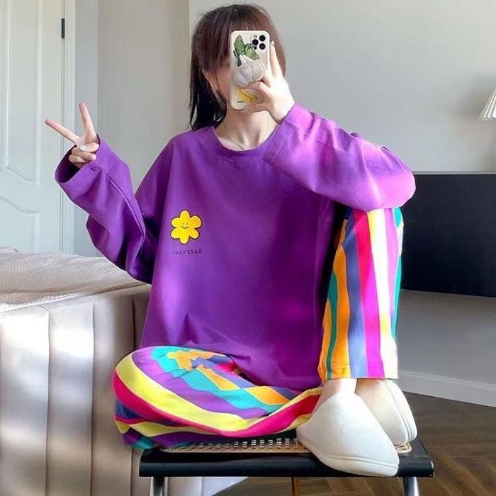 

Women s Loose Fit Cartoon Pajama Set - Long Sleeve, Plus Size, Imitation Cotton, Spring/Autumn Homewear XL, 2XL