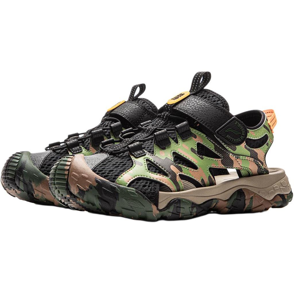 Li Ning Kids Outdoor Comfortable Versatile Non-Slip Low-Top Sandals Kids Sandals Black Green YKEV016-7