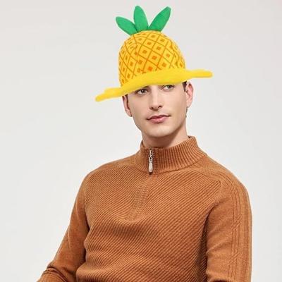 Dancing Decorations Soft Plush Pineapple Hat Funny Adjustable Cartoon Fruit Hat Comfortable Party Headpiece Birthday Decorations