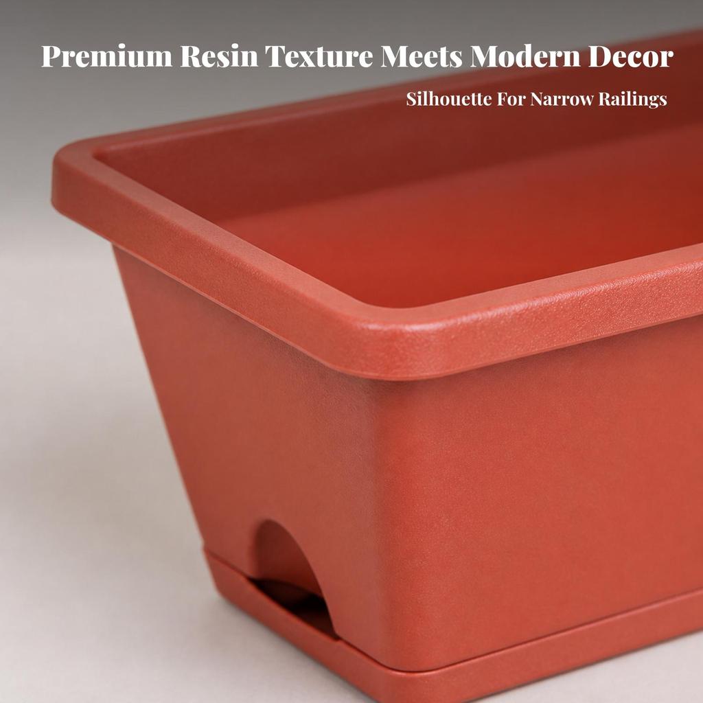 5 Pieces Rectangular Planter with Tray Long-Lasting Trough Drainage