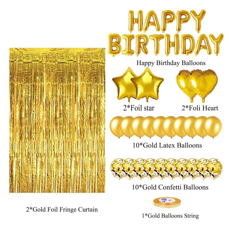 27 stuks/set Verjaardagsdecoratiesets Letter Gefeliciteerd Ballon Regen Zijde Gordijn Babyborrel Verjaardagsfeest Decoratie Ballonnen