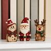3-Piece Vintage Christmas Wooden Ornament Set Santa Reindeer Cat Festive Tabletop Decor