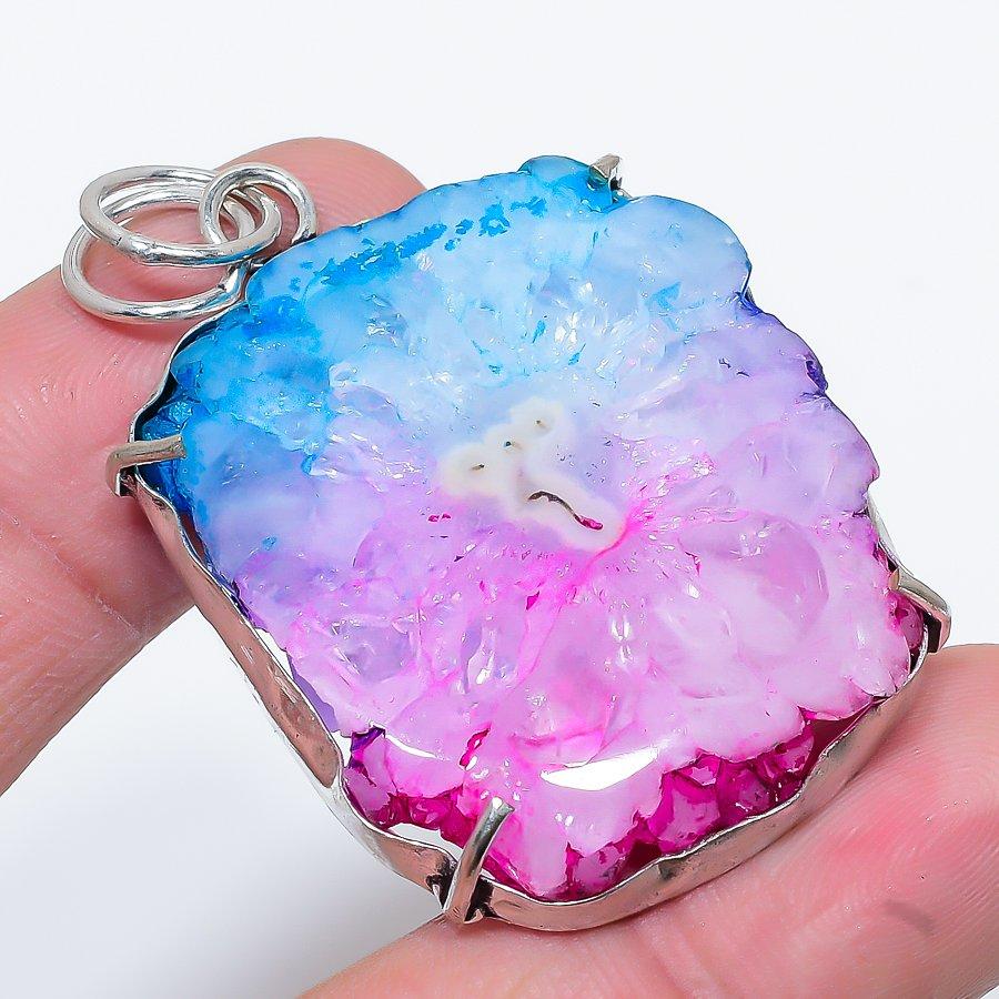 

Natural Rainbow Solar Quartz Handmade 925 Sterling Silver Pendant 2.17 t4D91