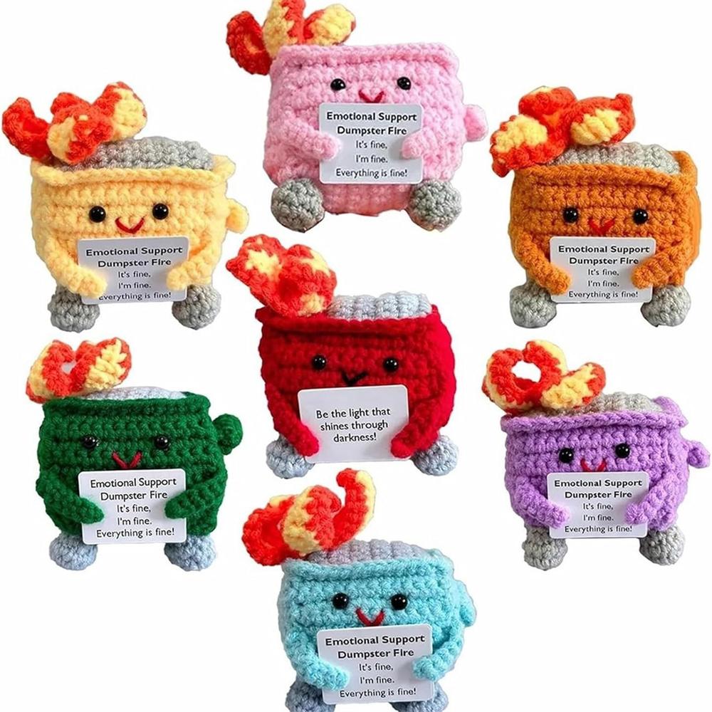 Cute Emotional Support Crochet Dumpster Fire Home Room Decor Funny Dumpster Handmade Knitting Doll Toy Ornament Christmas Gift