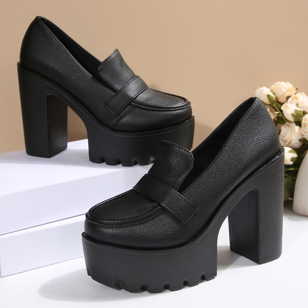 Moda Aphixta Tacones Altos de 11.5cm Mujer Zapatos Mocasines Plataforma de 4.5CM Slip on Zapatos Casuales de Mujer Mocasines Clásicos de Cuero Zapatos de Mujer