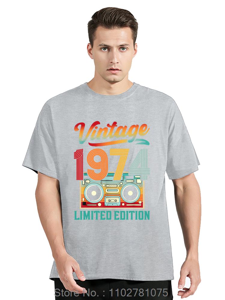 Born In Vintage 1974 Oversized T-shirt Limited Edition Cassette Men Clothing Vintage Cotton Tshirt Funny Tees Fitness T Shirt