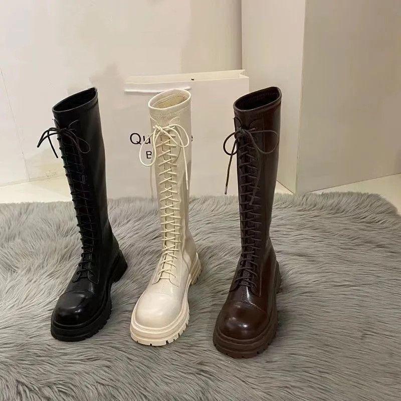 thick-soled white long boots women's shoes 2025 new Martin boots women's brown autumn and winter long knight boots ins tide