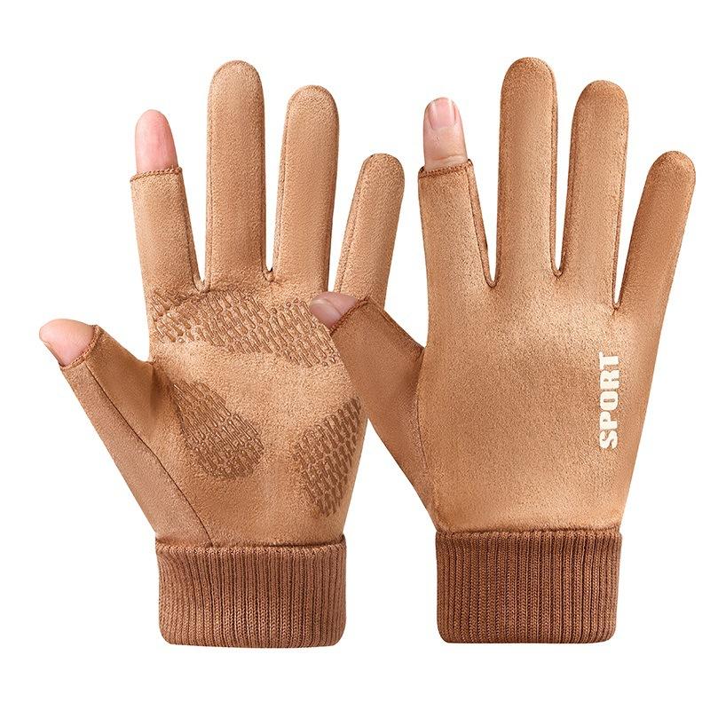 

Gloves for Winter Anti Cold Windproof Warm Insulation Velvet Touch Screen Outdoor Cycling Driving Motorcycle Delivery Half Finger Leakage хакі