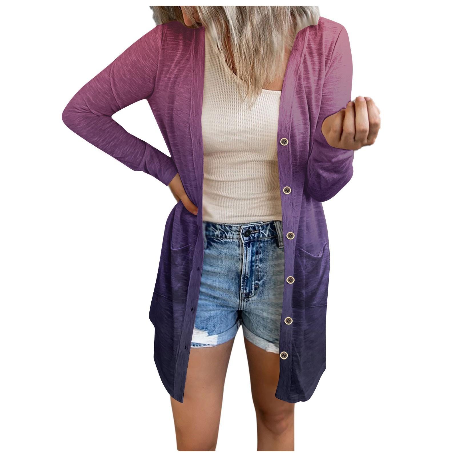 

Женский легкий кардиган с открытым передом и длинными рукавами на пуговицах, свободная верхняя одежда XXXL фиолетовый