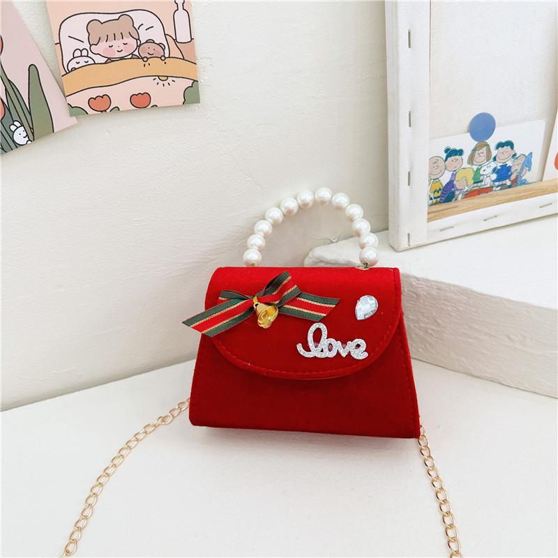 Adorable Red Pearl Handheld Princess Purse For Little Girls With Charming Cartoon Design