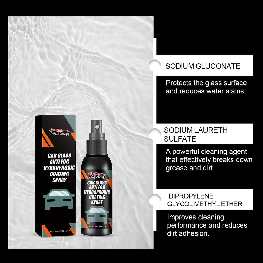 Rayhong Hydrophobic Windshield & Mirror Cleaner with Anti-Fog Protection