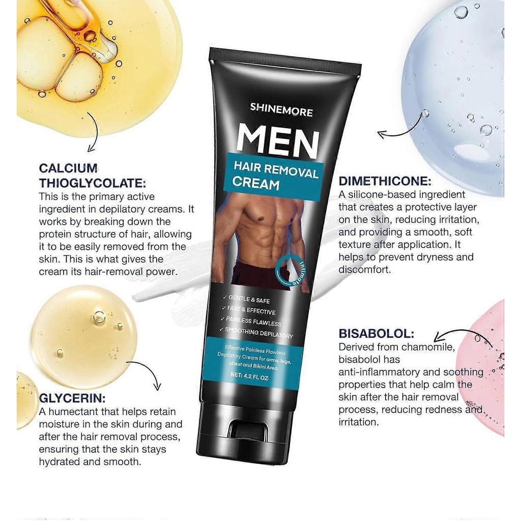 Intimate Hair Removal Cream for Men: Effective Painless Flawless Soothing Depilatory Cream for Arms Legs Chest and Pubic Area - Suitable for All Skin