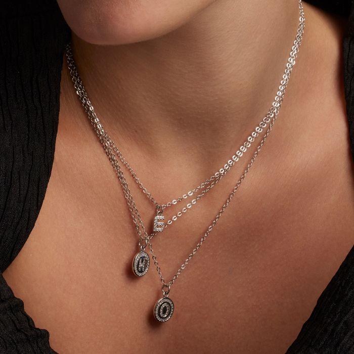 Luxenter Collier De Zirconium Brillant Finition En Rhodium - Alphabet O
