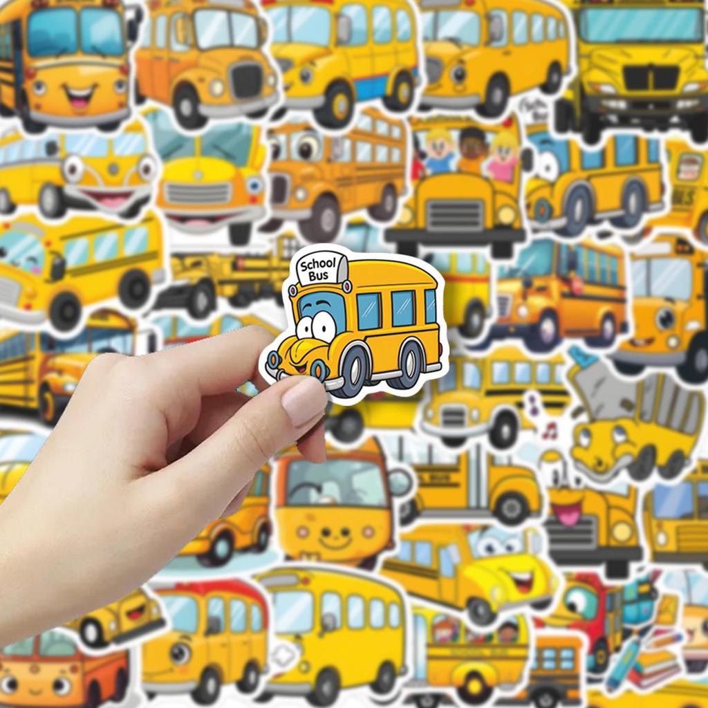 50 Sheets Cartoon School Bus & Cute Planner Stickers for Phone Cases, Suitcases, and Notebooks