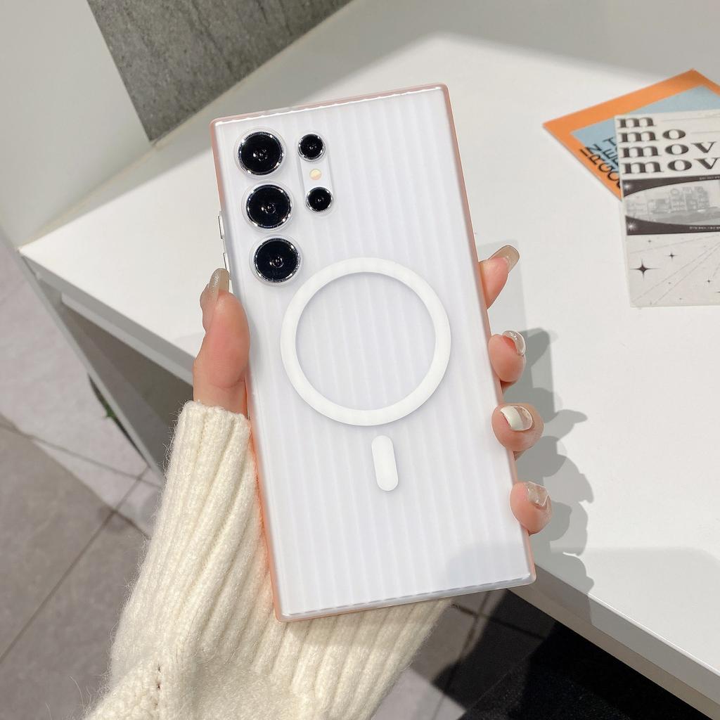 Geeignet für Samsung S25 Ultra Handyhülle Wellenförmig Matt Magnetische Saugkraft S24p Seite Anti-Rutsch Gestreift Hartschale Schutzhülle