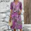 BITCED Printed Summer V-Neck Casual Resort Pocket Dress Loungewear