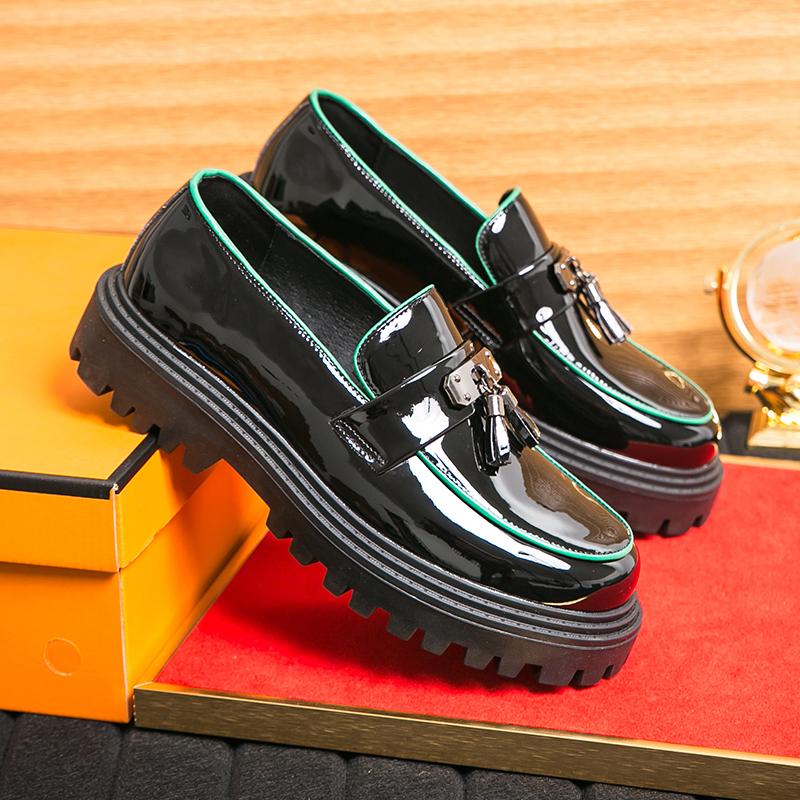 Men Tassel Shoes Round Toe Patent Leather Thick Soled Wear-resistant Leather Shoes Versatile Business Loafers 38-46 Men Shoes