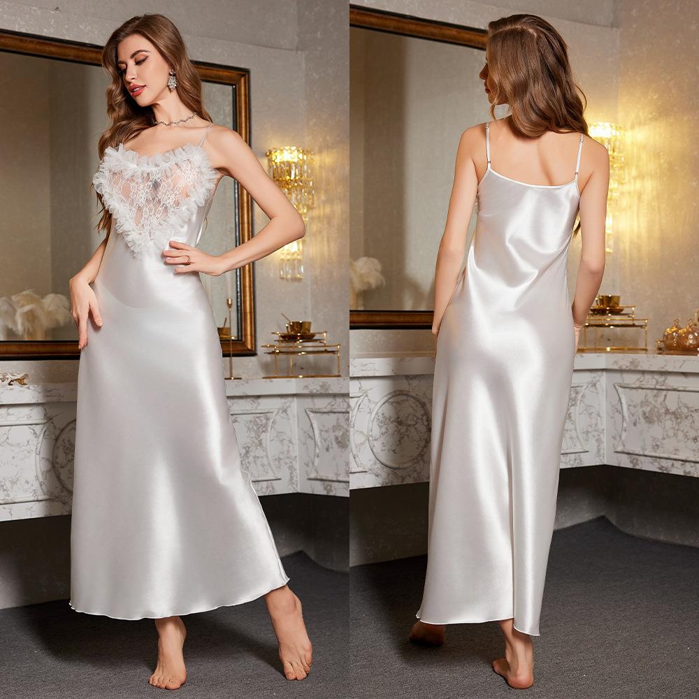 Γυναικεία νέα Luxury Midnight Collection Lace Love Heart Halter Μακρύ νυχτικό Sexy Wind Sleepwear