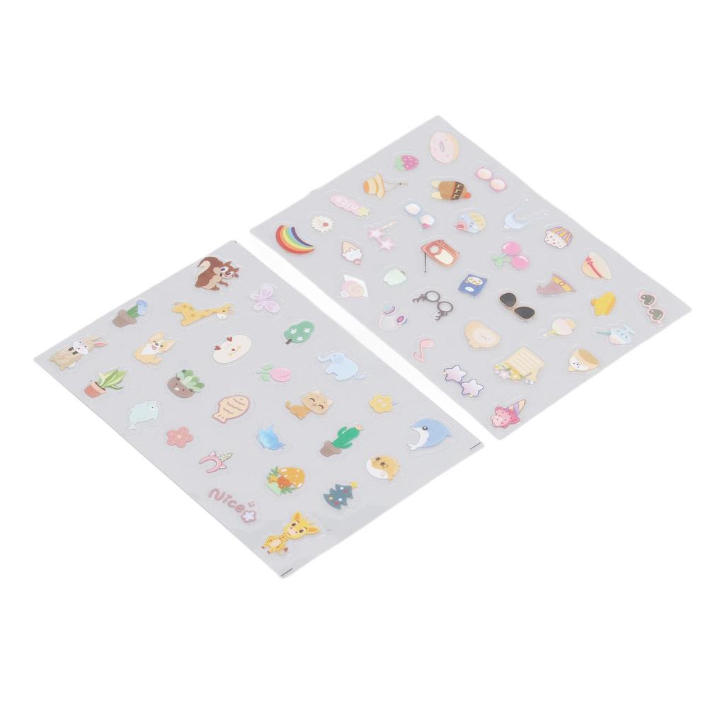 2PCS Decorative Stickers Cute Cartoon Self Adhesive Sticker Colorful PVC Sticker for DIY Album