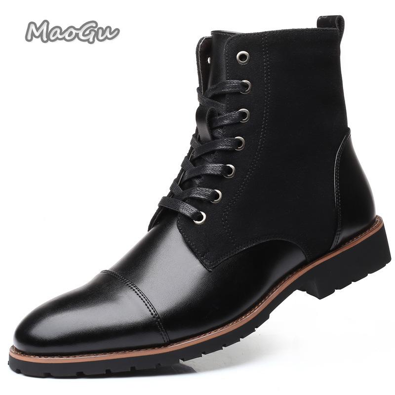 Fashion Fashion Casual Shoes for Men Size 38-48 Solid Color Lace Up Autumn Winter Ankle Boots Male Leather Short Chelsea Boots for Man
