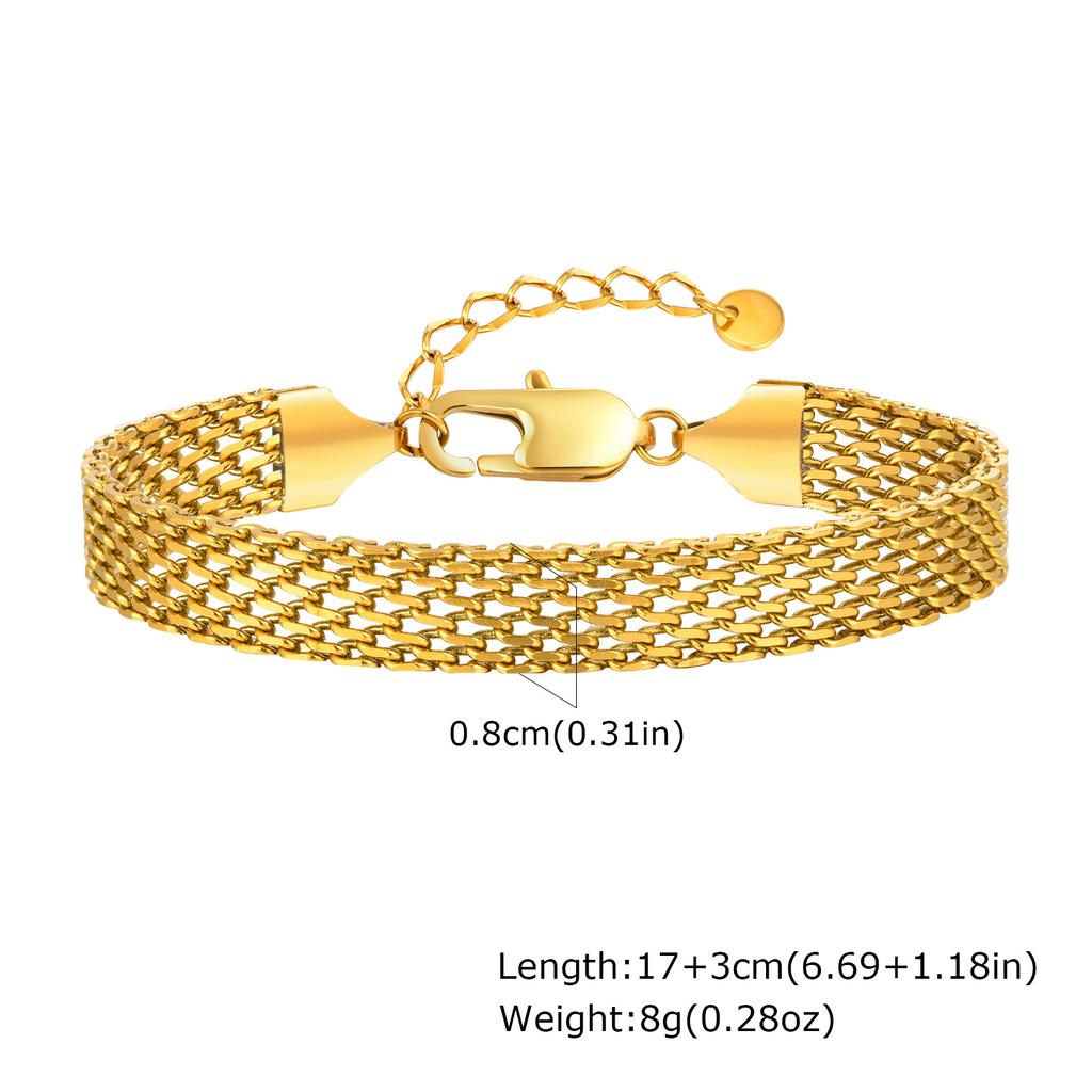3mm/4mm/6mm Vintage Mesh Link Chain Bracelet for Women, Gold Plated Stainless Steel Italian Chain Bracelet, Waterproof Jewelry