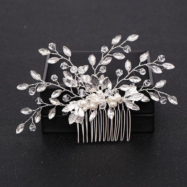 Silberfarbene Perle Kristall Hochzeit Haarkämme Haaraccessoires für Braut Blume Kopfschmuck Frauen Braut Haarschmuck Schmuck