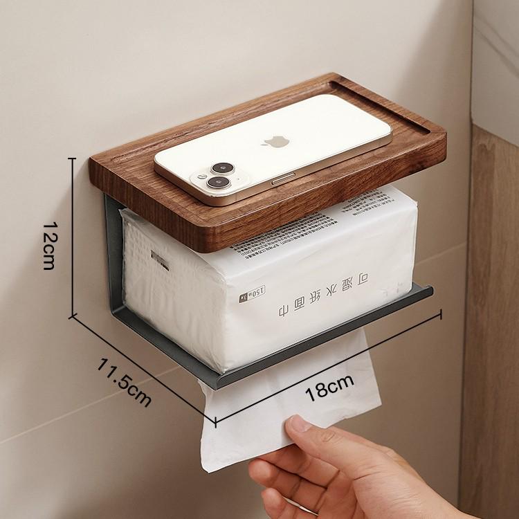 Punch-Free Walnut Toilet Paper Holder & Hand Wash Storage Rack