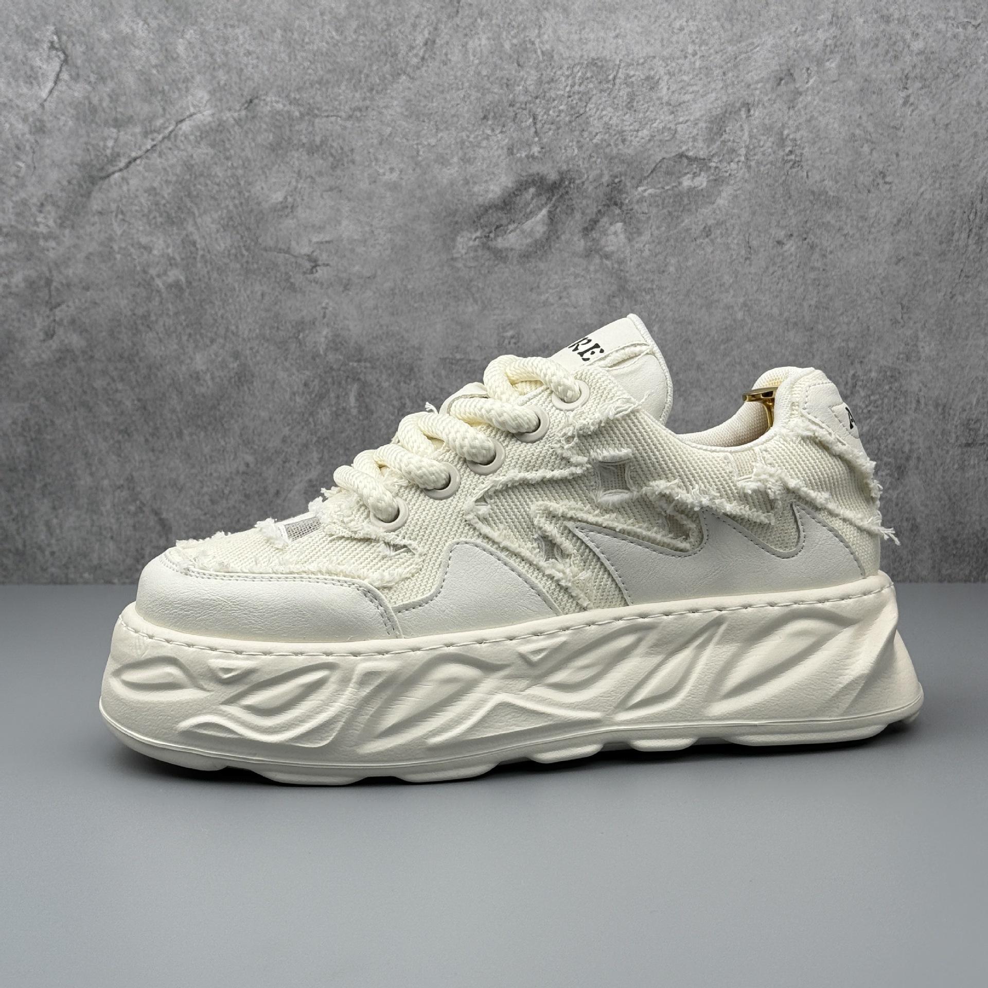 Men s Designer Thick-Soled White Skate Shoes - Trendy, Height-Increasing Autumn Fashion 38