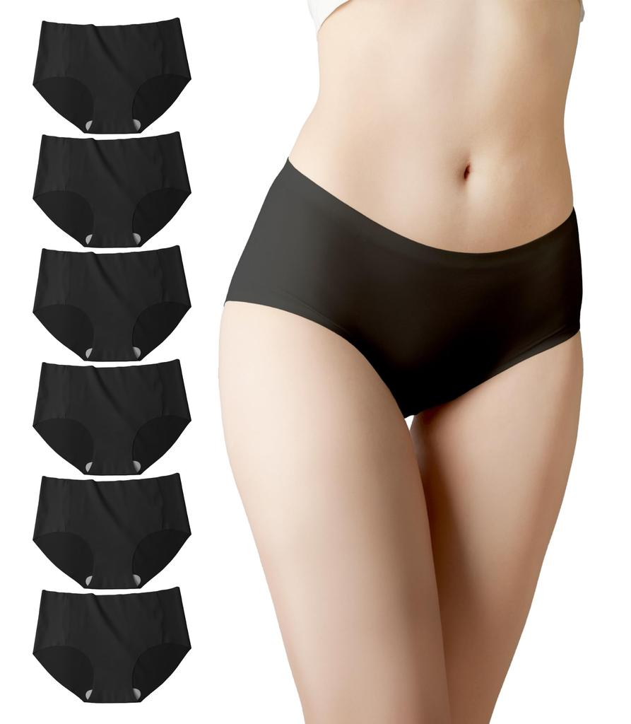 Fabrich Seamless Size L 6-Pack Women's Panties, Low-Profile, Non-See-Through, Black,