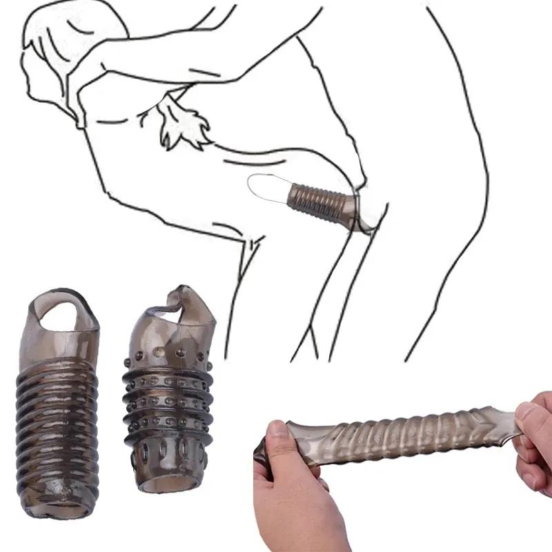 Silicone Reusable Penis Sleeve Flexible Glans Penis Enlarger Extender Delay Ejaculation Cock Ring Sleeve Adult Sex Toys For Men