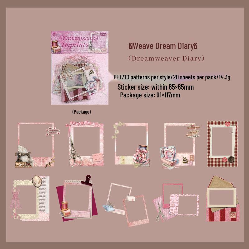 Yi Niao Retro PET Sticker Pack: 20 Decorative Sheets for Journals and Borders - Floating Life Imprint Series