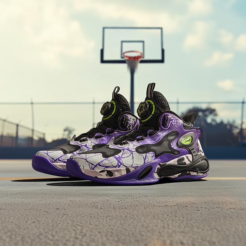 Anta Kinder Thunder Weave Schnürlose Drehverschluss Rutschfest Stoßdämpfend Abriebfest High-Top Basketballschuhe Herren Basketballschuhe 312441107-3