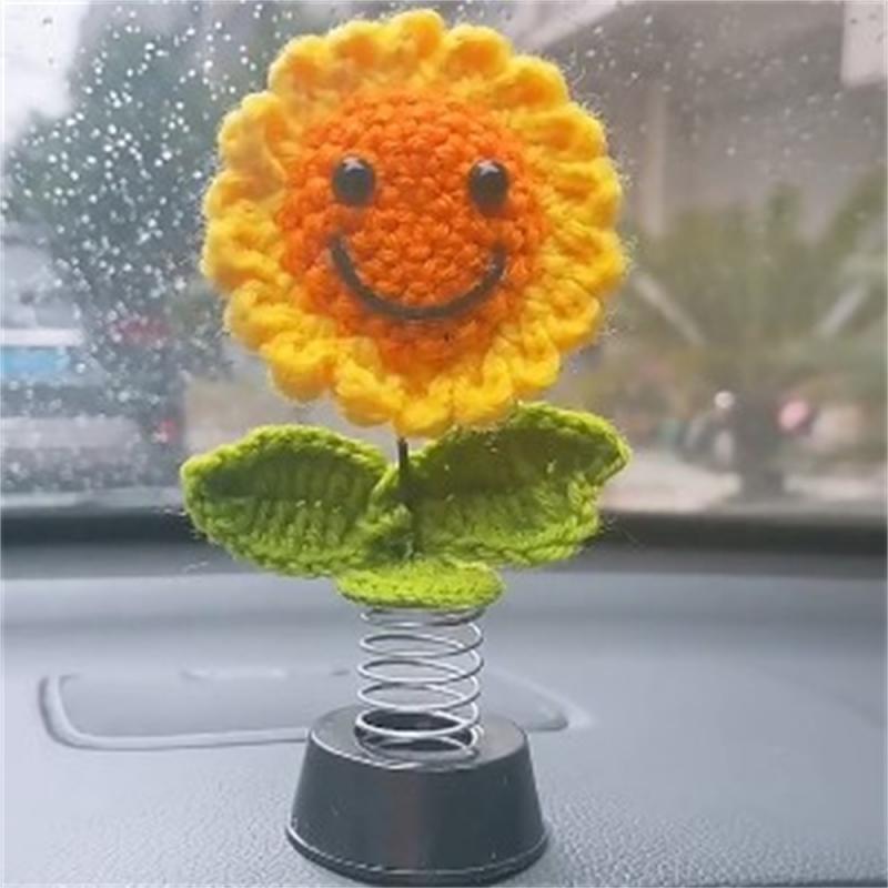Car Decoration Ornaments Hand-woven Sunflower Shake Head Interior Decoration Flower Simulation Pendent Car Styling