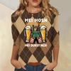 Women's Casual Three Quarter Sleeve Round Neck Shirt Oktoberfest Print Lightweight Comfortable Fit Top for Everyday Wear