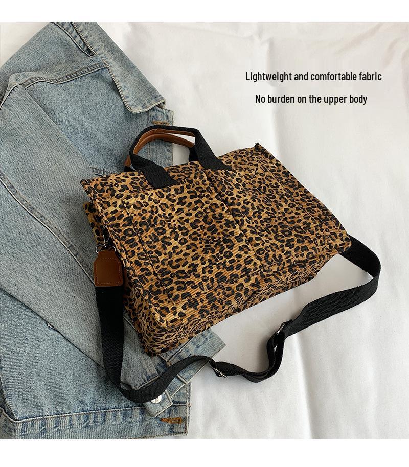 Women's High-End Leopard Print Canvas Tote Bag - Autumn/Winter Fashion, Large Capacity, Casual Crossbody & Shoulder Bag
