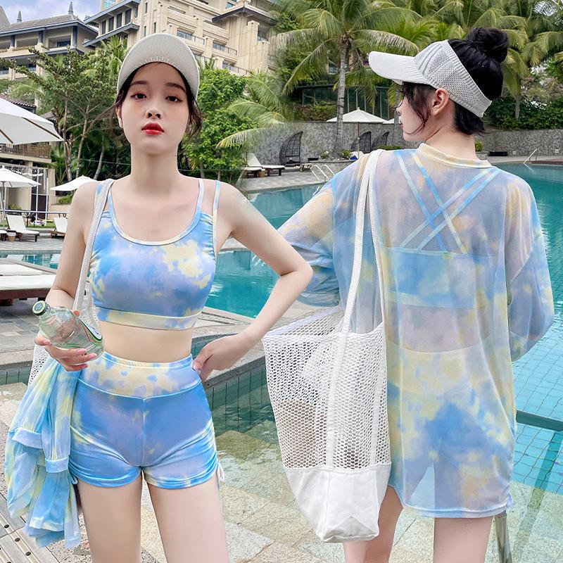 

Women s Tie-Dye Three-Piece Swimsuit: Slimming, Flaw-Covering, Sporty, Conservative Design XL [fits 105-120 kg] жовтий