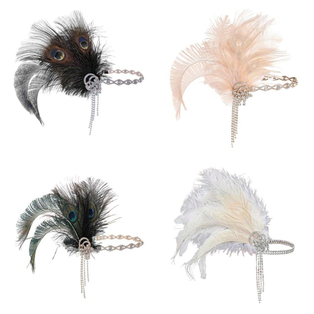 Zircon Tassel Masquerade Hair Band Exquisite Bridal Headdress Feather Headband Stage Performance