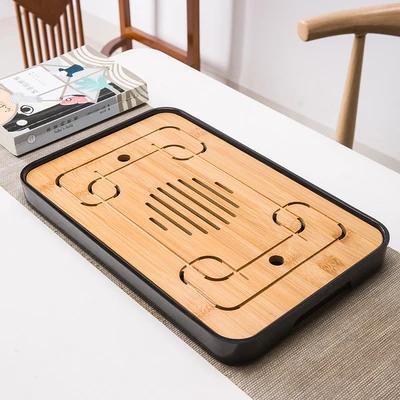 Bamboo Tea Tray Drainage Water Storage Kungfu Tea Set Living Room Coffee Table Drain Tray Storage Supplies Melamine Tea Tray