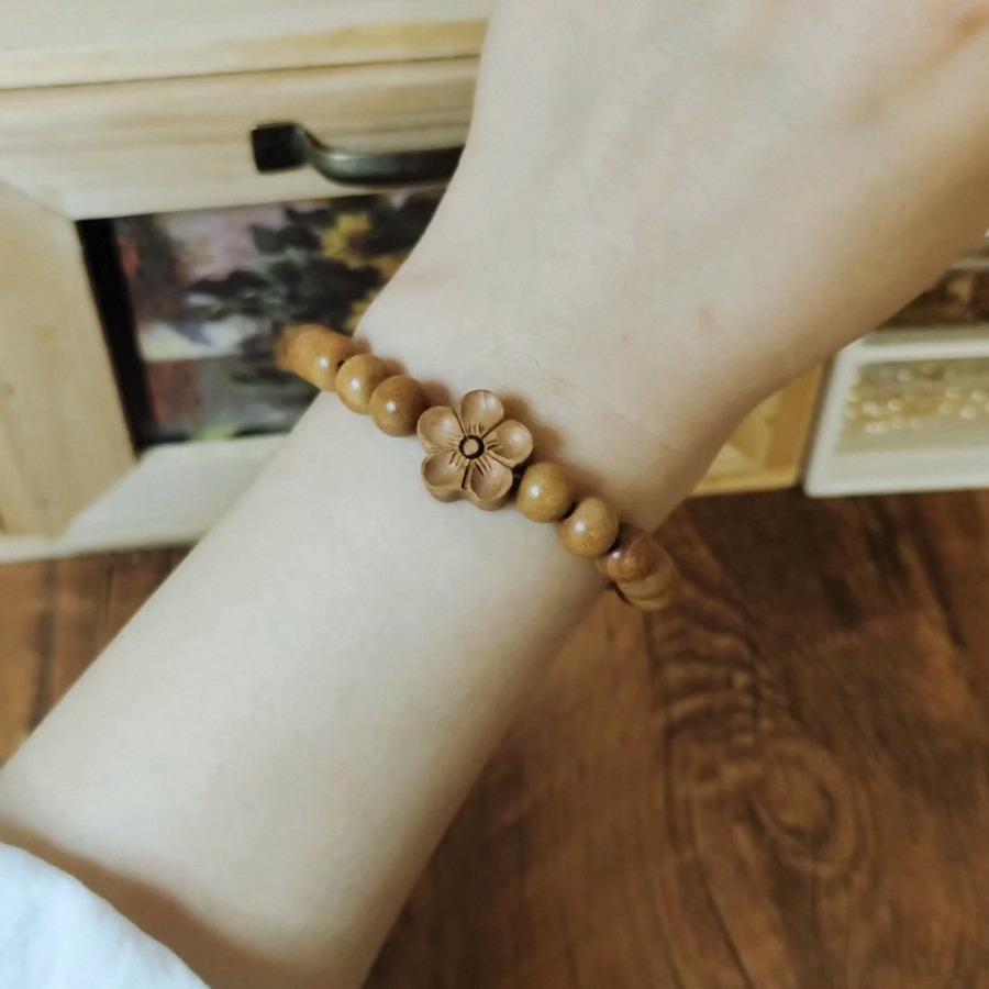 Handmade 8mm Peach Wood Peach Blossom Bracelet, Trendy New Chinese Ethnic Style Unisex Jewelry, Travel Souvenir