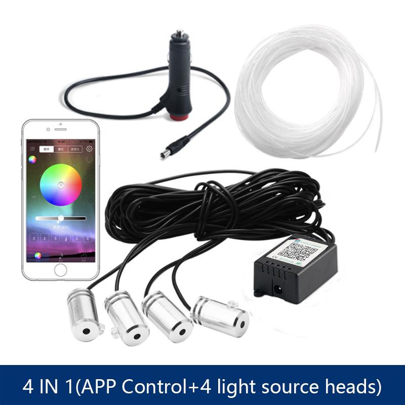 6 in 1 LED Atmosphere Car Light RGB Flexible Decorative Lamp 8M Interior Ambient Light by App Control Fiber Optic Strips Light