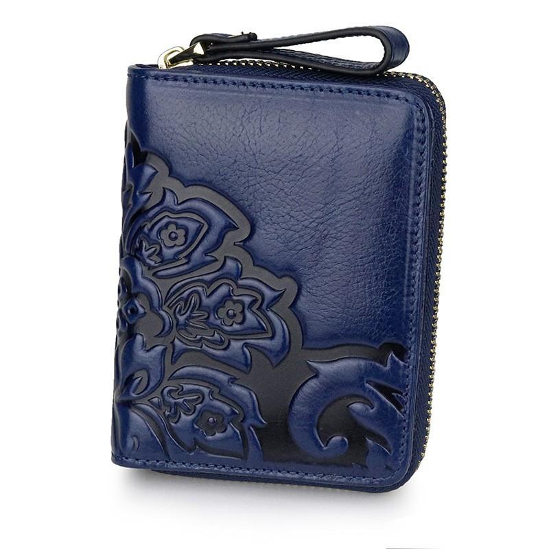 Full-leather China Style Short Wallet Women's Card Bag Multifunctional Organ Page ID Cowhide Folded Change Folder