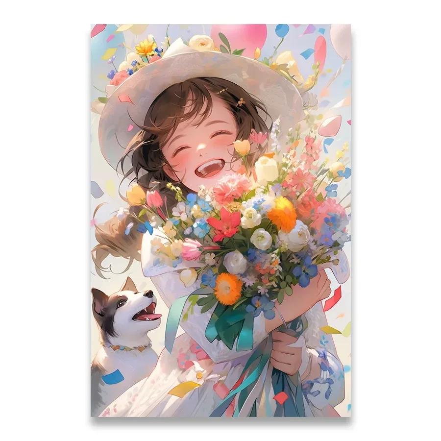 A Girl Who Loves Flowers Decorative Painting Minimalist Aesthetics Print Canvas Painting for Living Room Modern Home Decor
