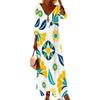 Women Plus Size V Neck Three Quarter Sleeve White Purple Floral Printed Long Dress